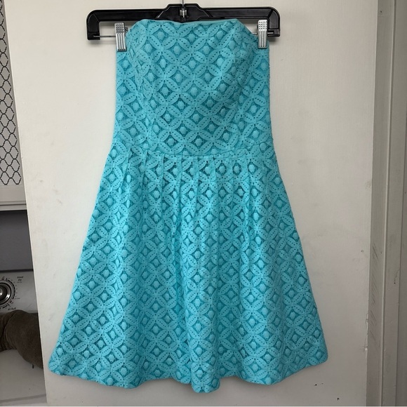 LILLY PULITZER Caitlin Strapless Lace Mini Dress Women’s Size 0 Blue A Line - Picture 2 of 9